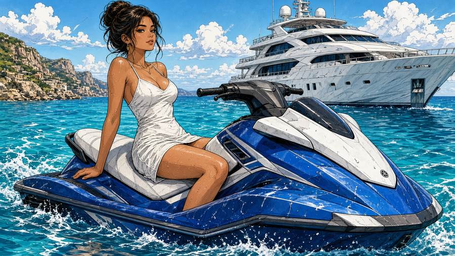Who approved high heels on a Yamaha jet ski and why does it somehow work?