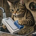 Would you trust a cat in an apron to wash your brand-new iPhone box?
