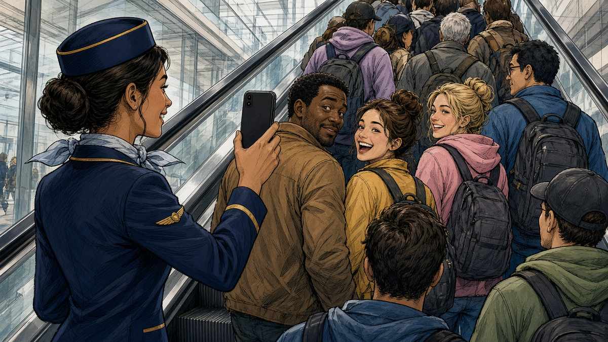 Is filming passengers on the airport escalator peak cabin-crew chaos?