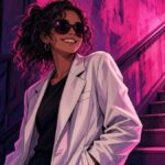 Is a neon-pink stairwell selfie with oversized sunglasses peak main-character mode?