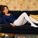 Are white tights the boldest move in a cozy living room?